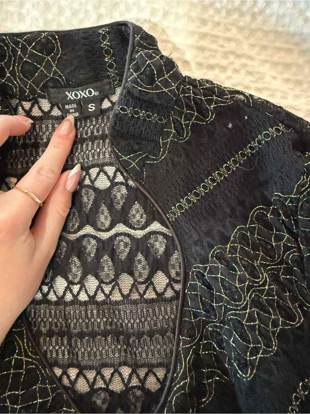 Vintage XOXO Black Lace-Panel Knit Tank Top - Picture 2 of 3